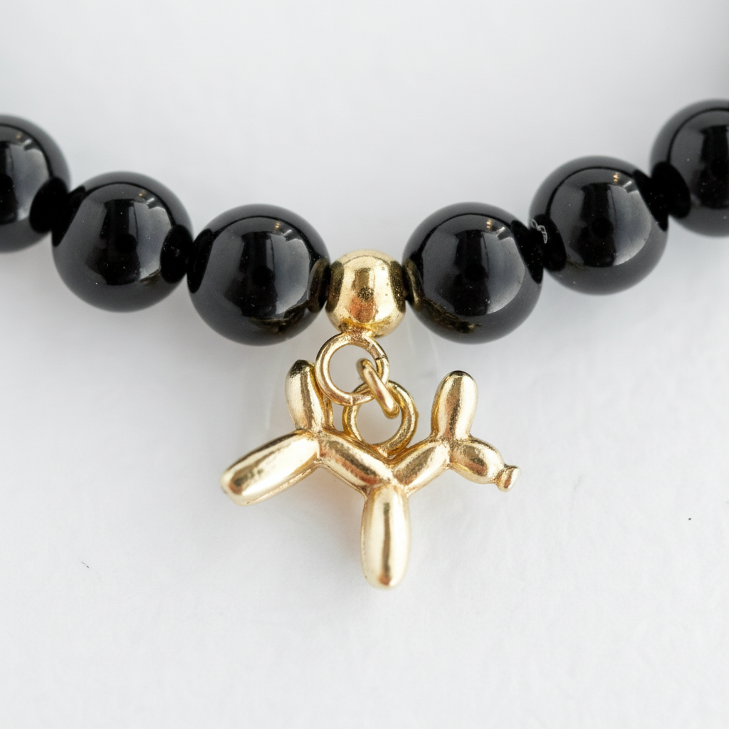 Onyx Bracelet with Balloon Dog Charm
