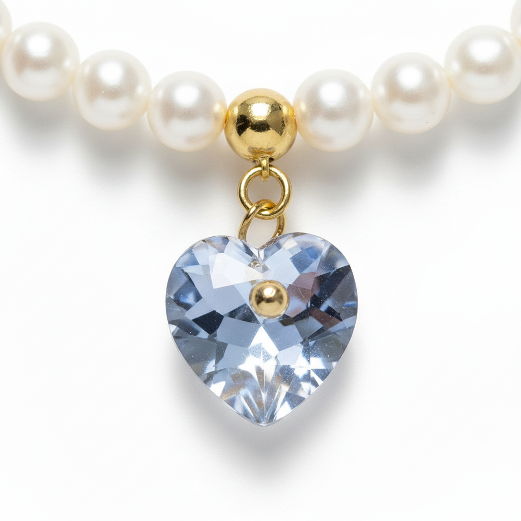 Pearl Bracelet with Blue Swarovski Heart