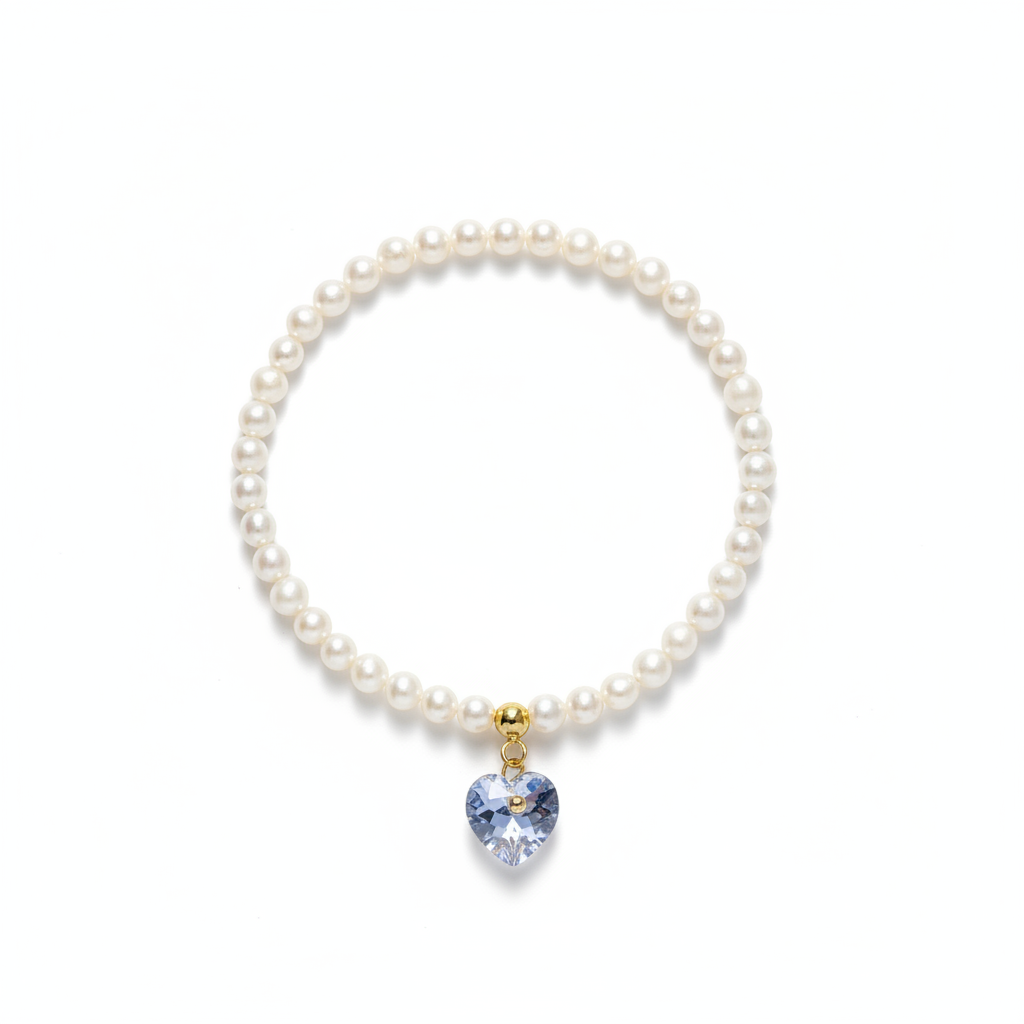 Pearl Bracelet with Blue Swarovski Heart