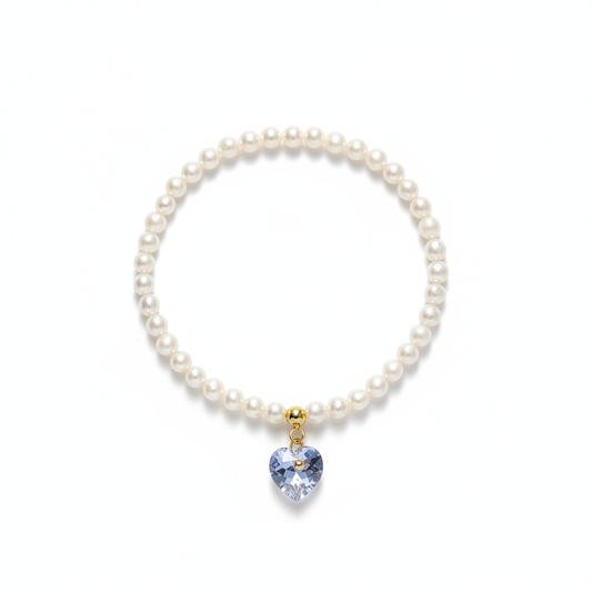 Pearl Bracelet with Blue Swarovski Heart