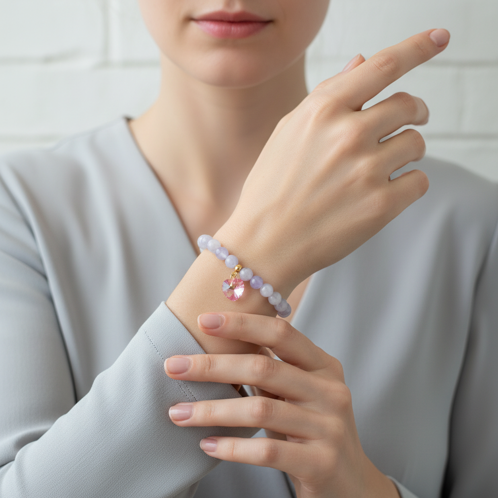 Blue Agate Bracelet with Pink Swarovski Heart