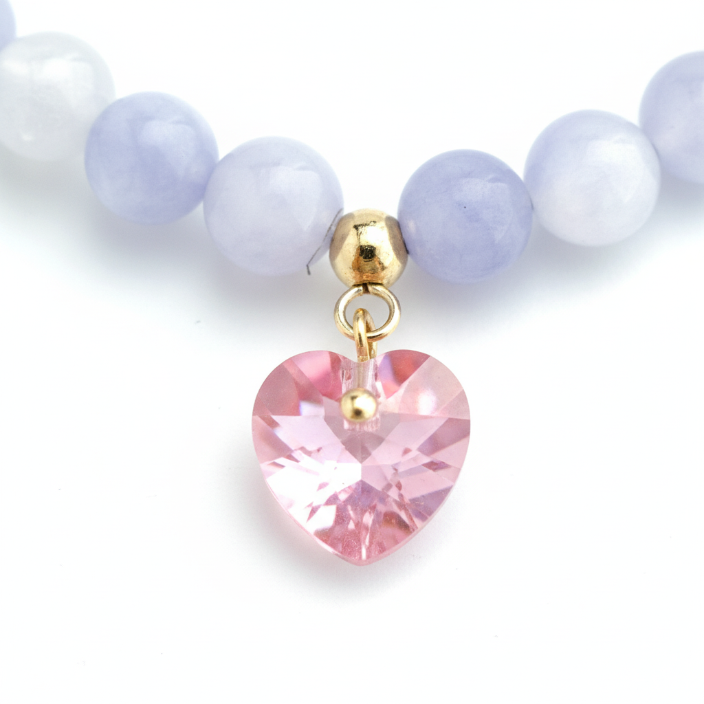 Blue Agate Bracelet with Pink Swarovski Heart