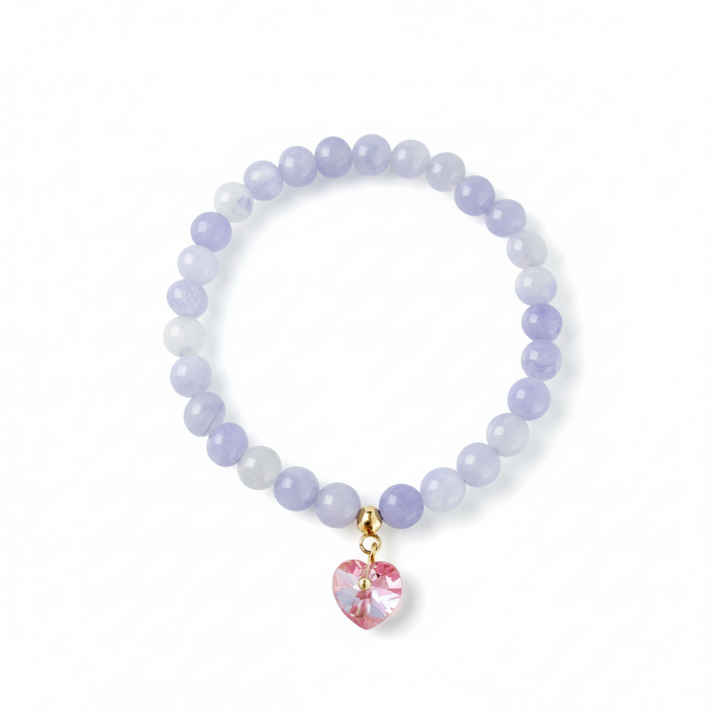 Blue Agate Bracelet with Pink Swarovski Heart