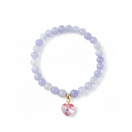 Blue Agate Bracelet with Pink Swarovski Heart