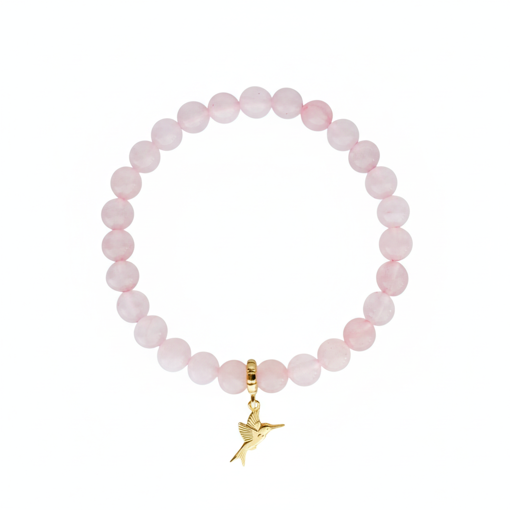 Rose Quartz Bracelet with Hummingbird Charm