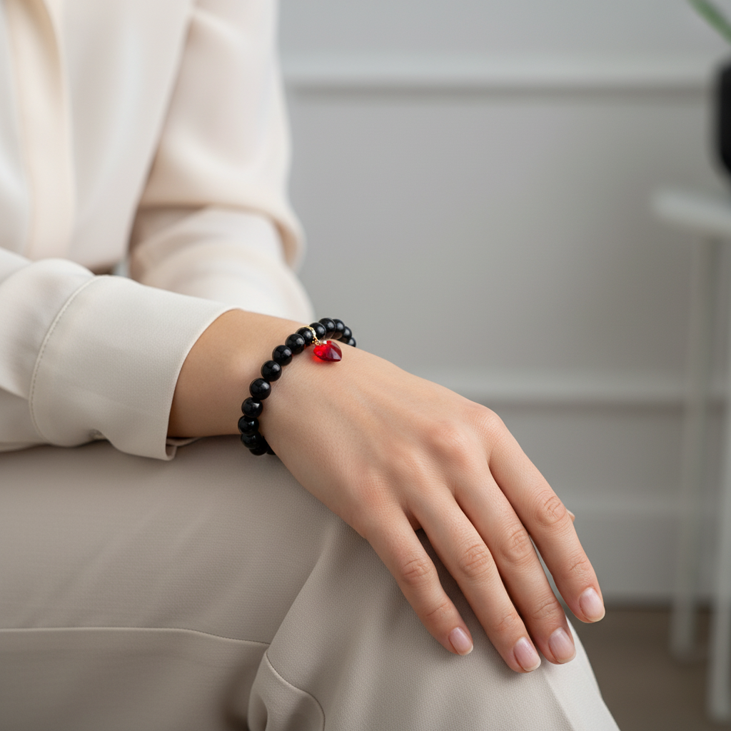 Onyx Bracelet with Swarovski Heart