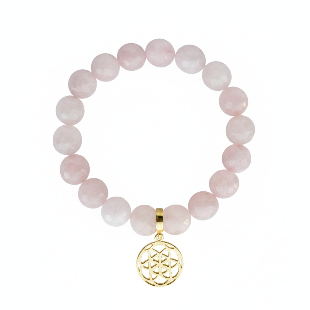 Rose Quartz Bracelet with Seed of Life Charm