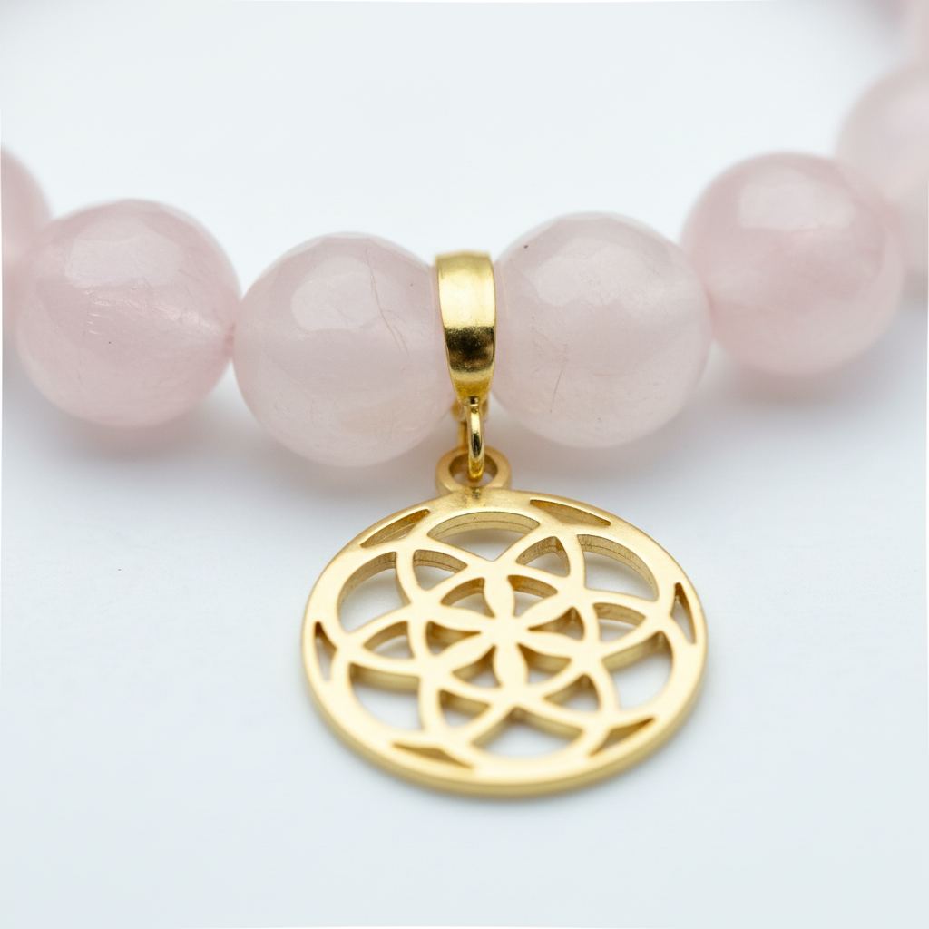 Rose Quartz Bracelet with Seed of Life Charm