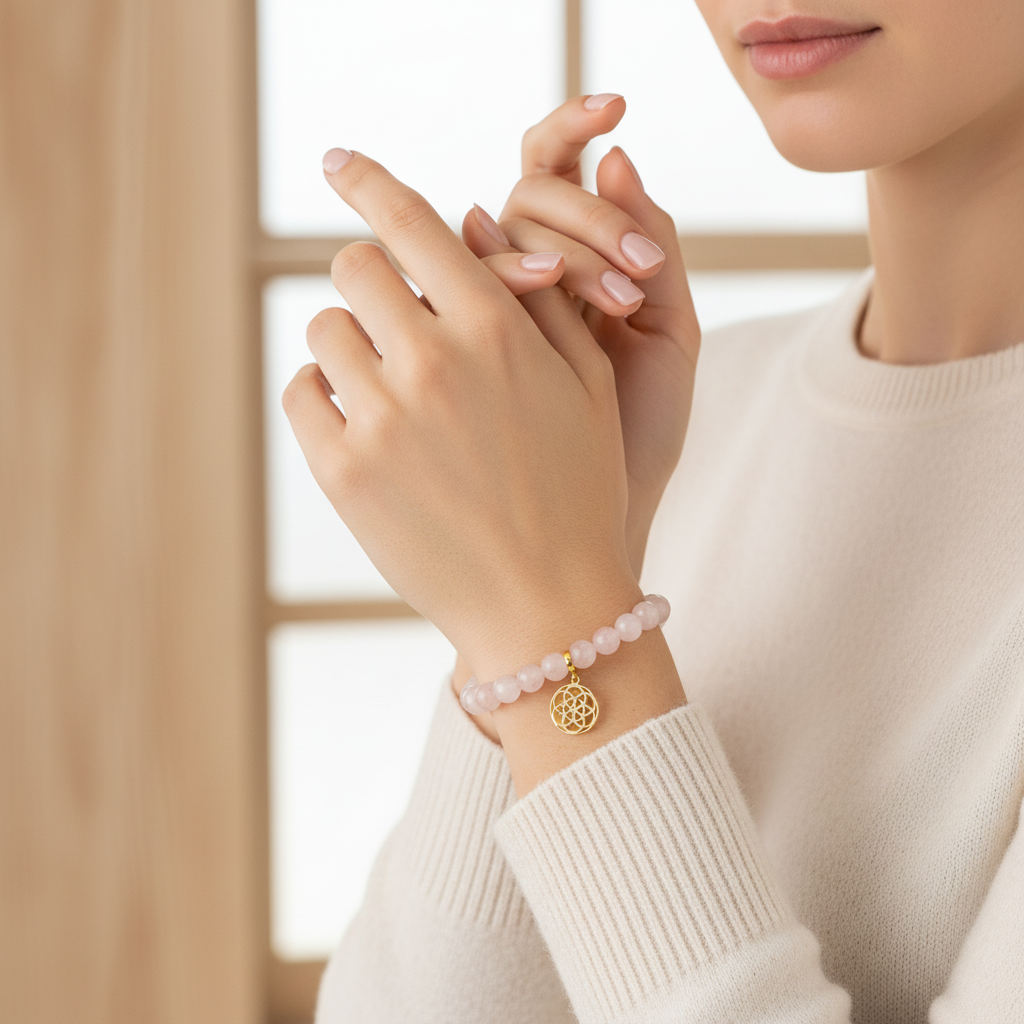 Rose Quartz Bracelet with Seed of Life Charm