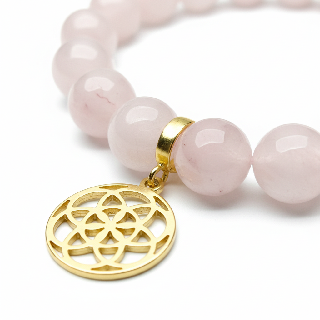 Rose Quartz Bracelet with Seed of Life Charm