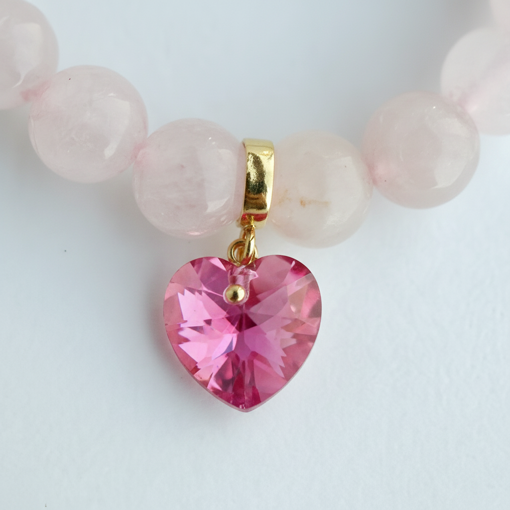 Rose Quartz Swarovski Heart Bracelet