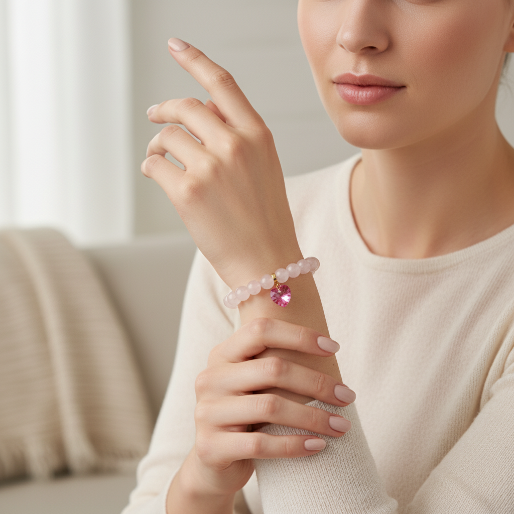 Rose Quartz Swarovski Heart Bracelet
