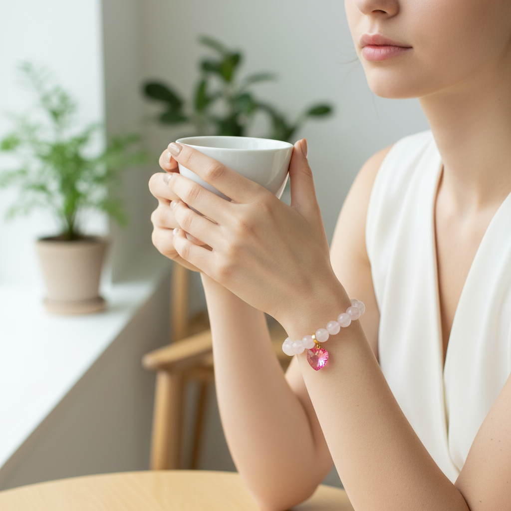 Rose Quartz Swarovski Heart Bracelet