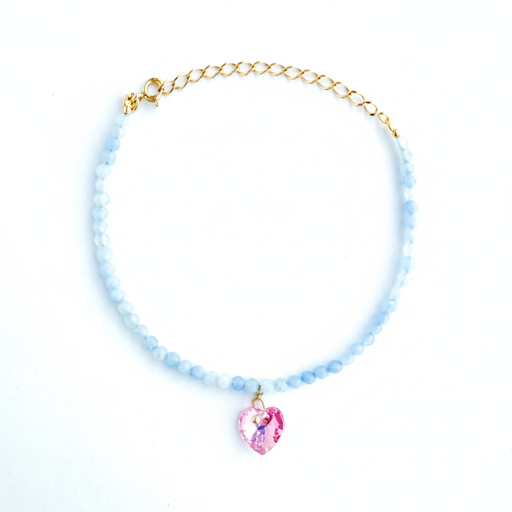 Aquamarine & Swarovski Heart Bracelet