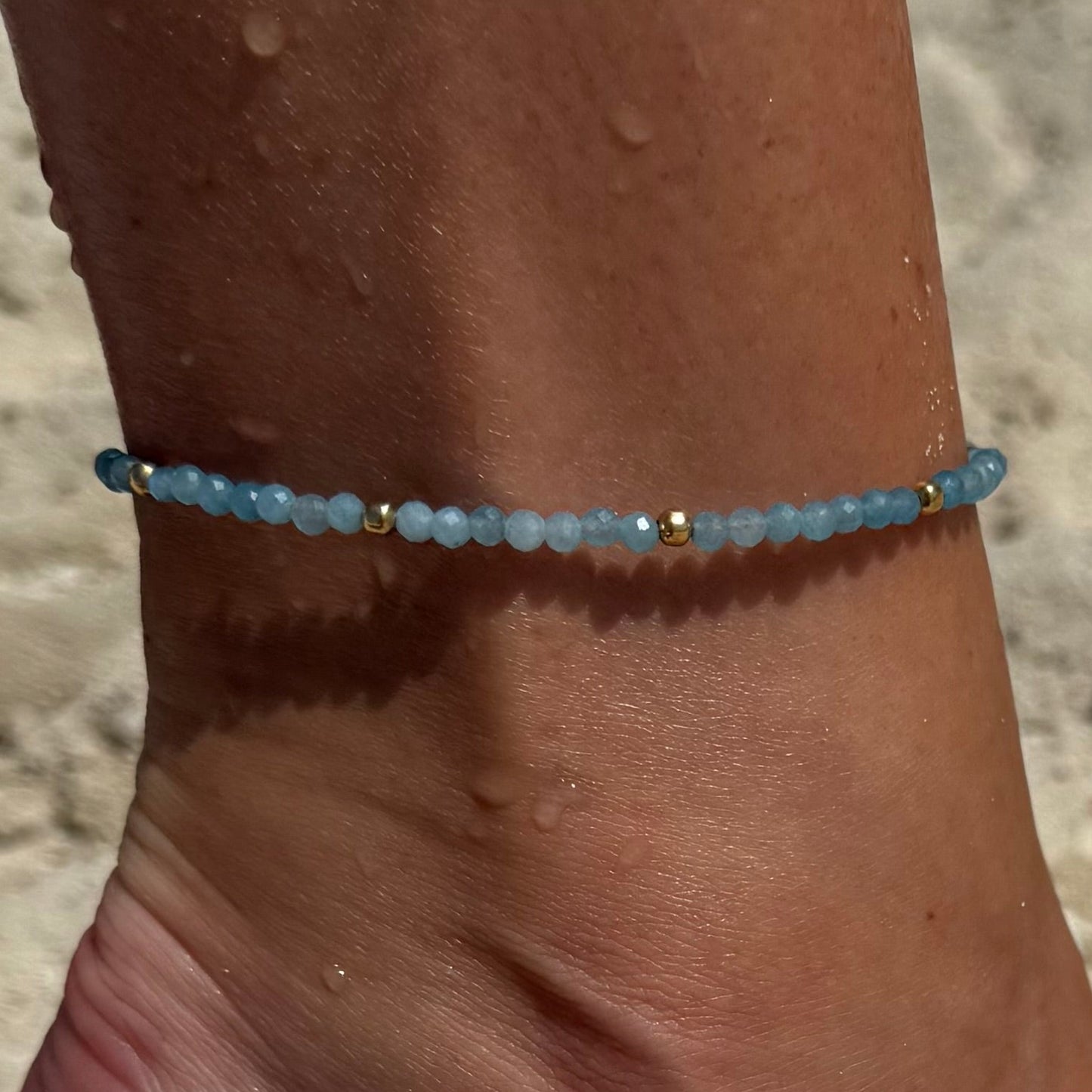 Aquamarine Anklet with Gold-Plated Silver Beads