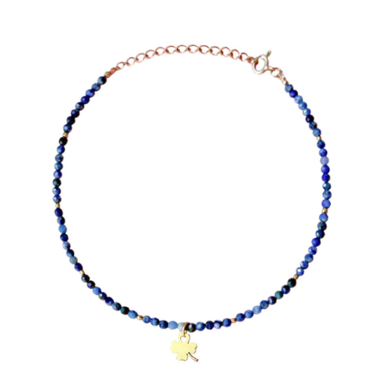Lapis Lazuli Anklet with Gold-Plated Silver & Lucky Clover Charm