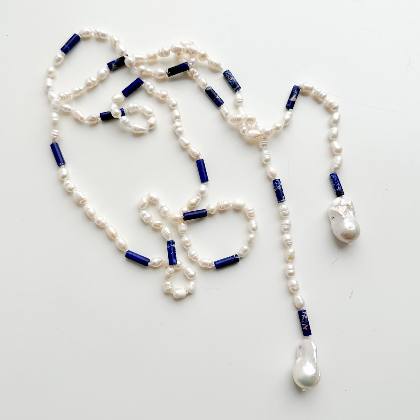 Lapis lazuli & Pearl Necklace, Bag charm, Belt – Multi-Use Piece