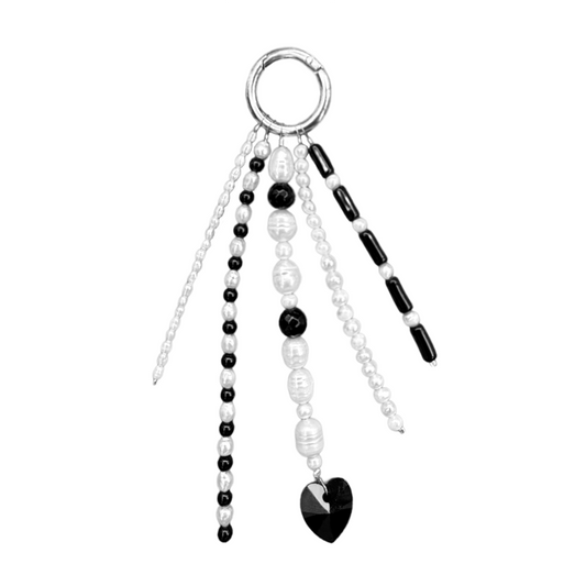 Onyx & Pearl Bag Charm – Black Swarovski Heart