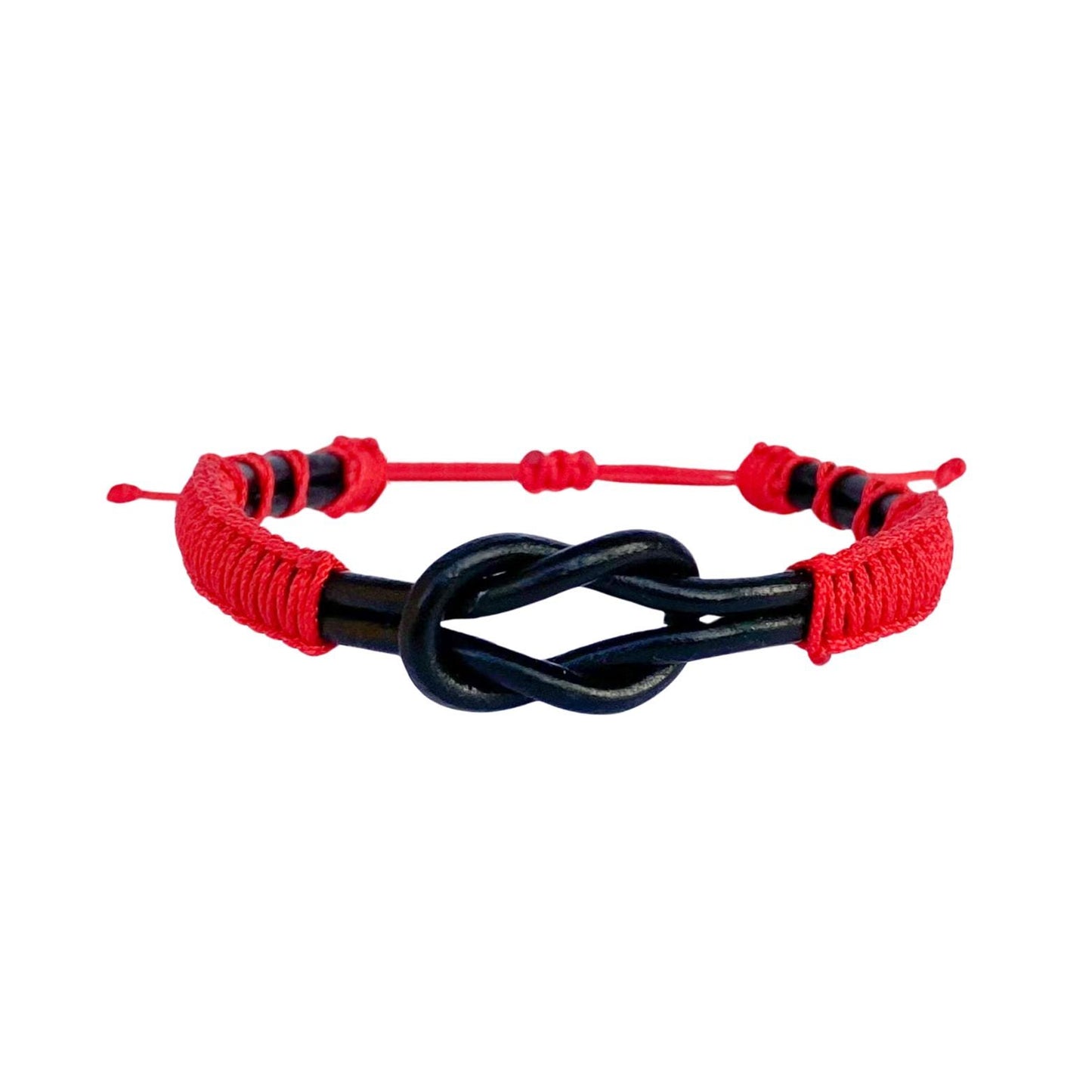 Eternal Knot Black Leather Bracelet – Red Thread