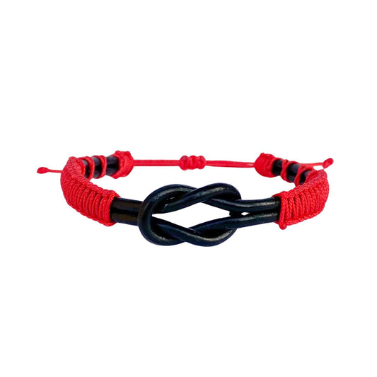 Eternal Knot Black Leather Bracelet – Red Thread
