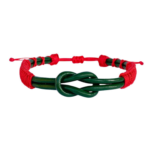 Eternal Knot Green Leather Bracelet – Red Thread
