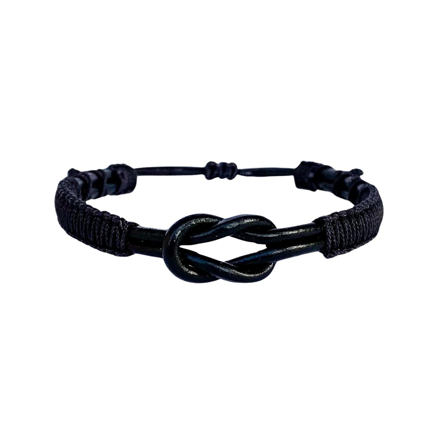 Eternal Knot Black Leather Bracelet – Black Thread