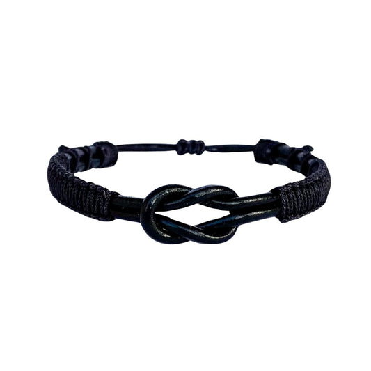Eternal Knot Black Leather Bracelet – Black Thread