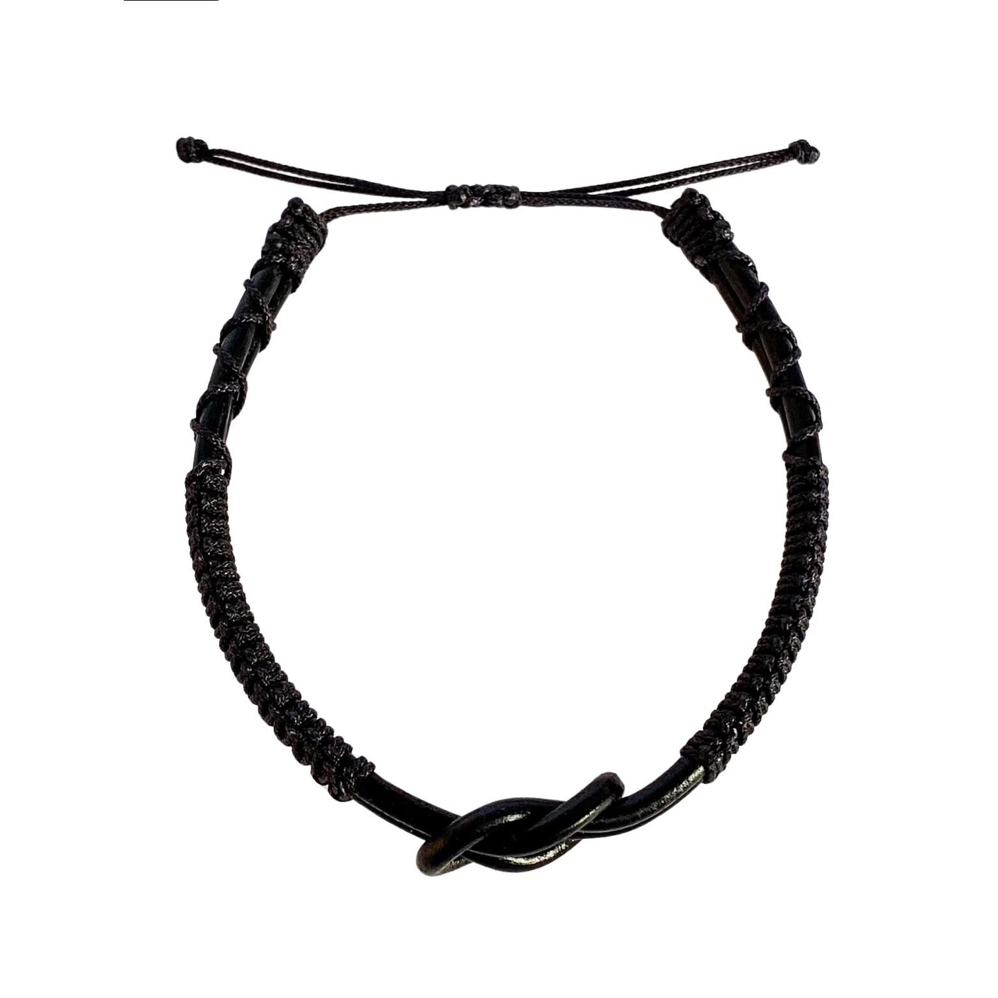Eternal Knot Black Leather Bracelet – Black Thread