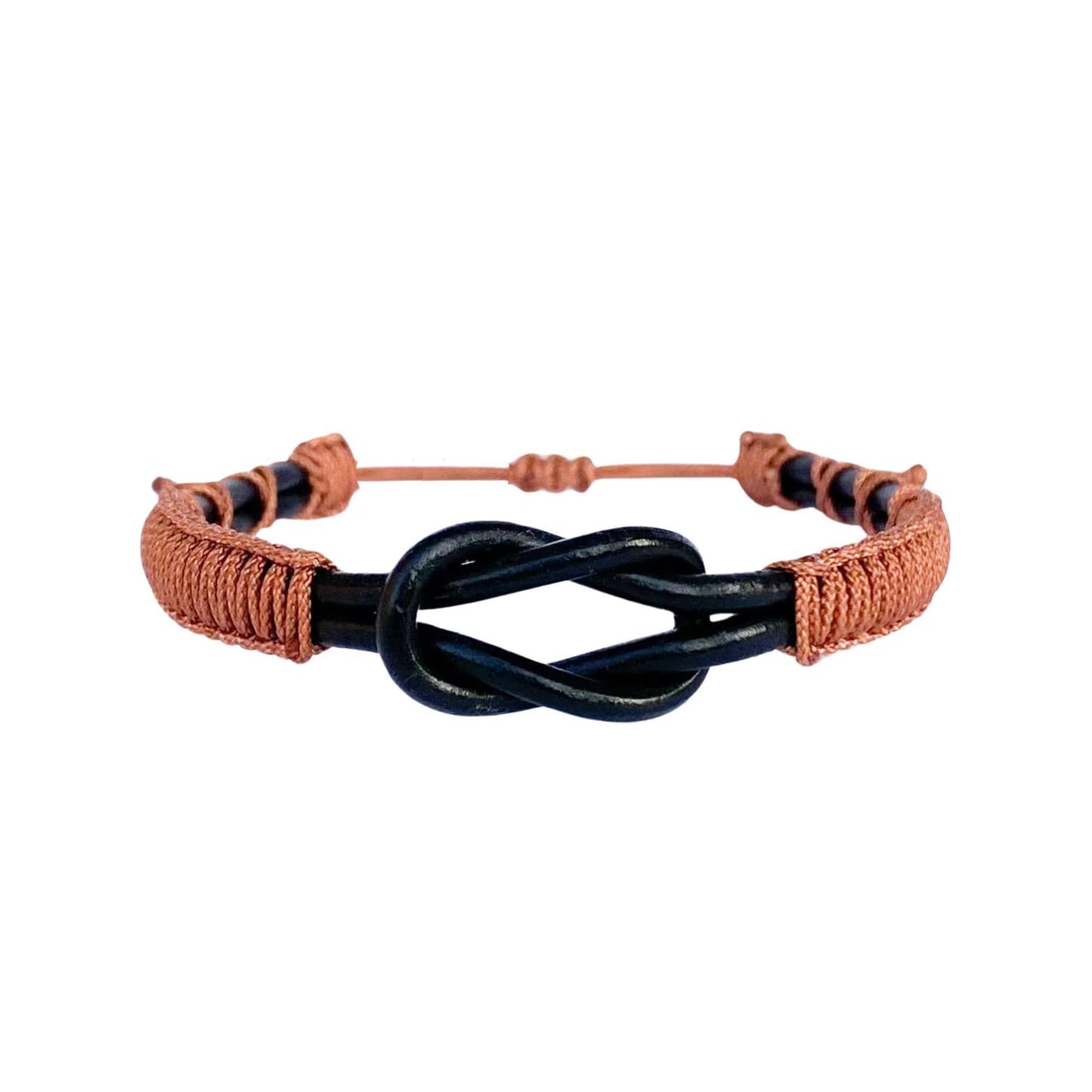 Eternal Knot Black Leather Bracelet – Brown Thread