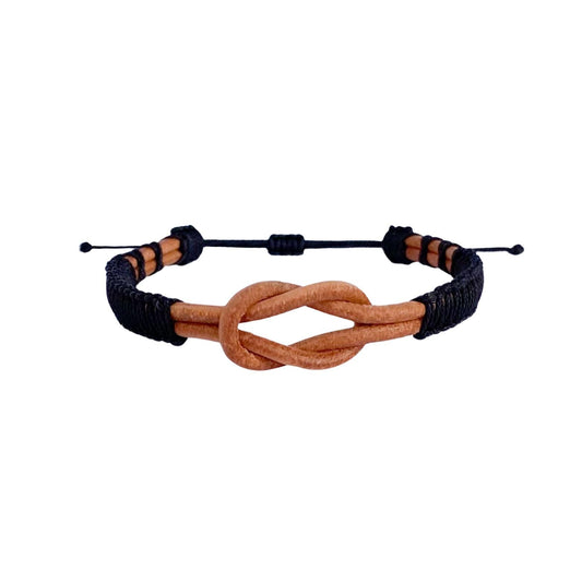 Eternal Knot Brown Leather Bracelet – Black Thread