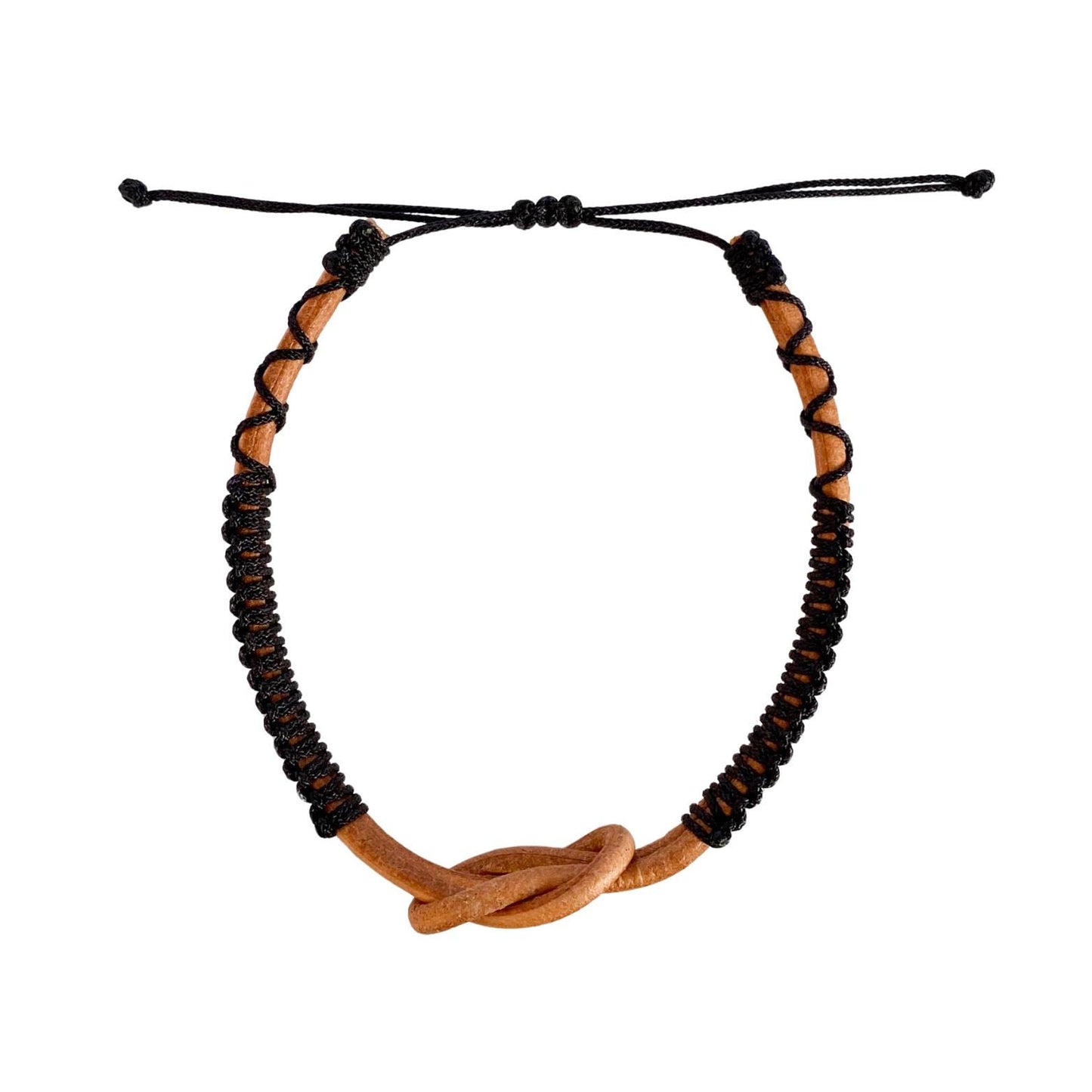 Eternal Knot Brown Leather Bracelet – Black Thread