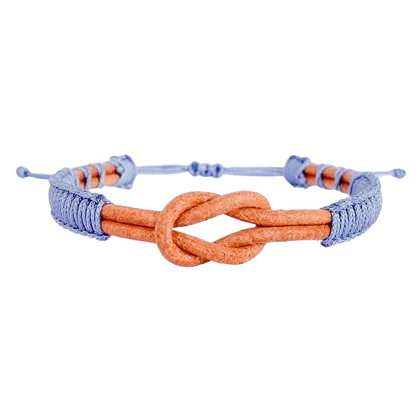 Eternal Knot Brown Leather Bracelet – Sky Blue Thread