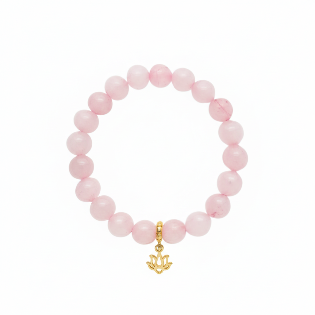 Rose Quartz Bracelet with Lotus Charm