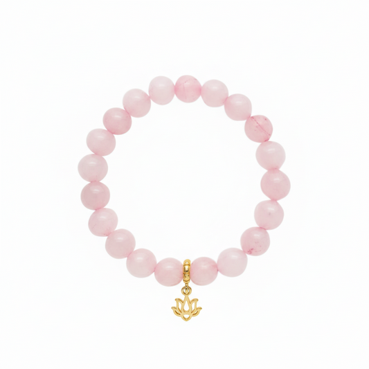 Rose Quartz Bracelet with Lotus Charm