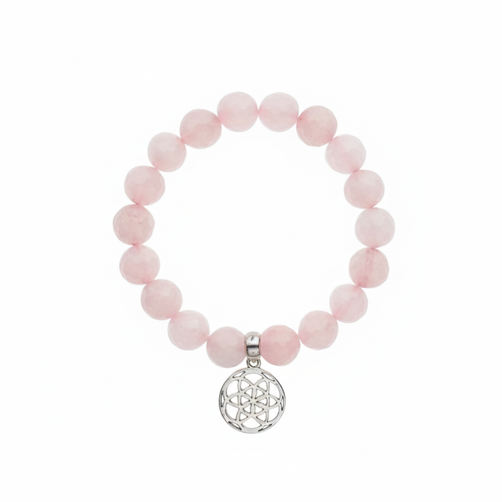 Rose Quartz Bracelet with Seed of Life Charm