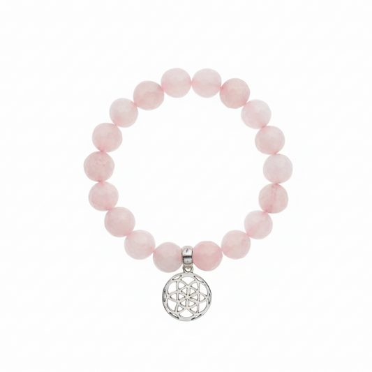 Rose Quartz Bracelet with Seed of Life Charm