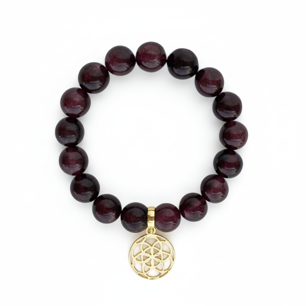 Garnet Bracelet with Seed of Life Charm