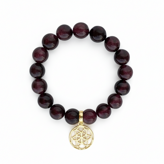 Garnet Bracelet with Seed of Life Charm